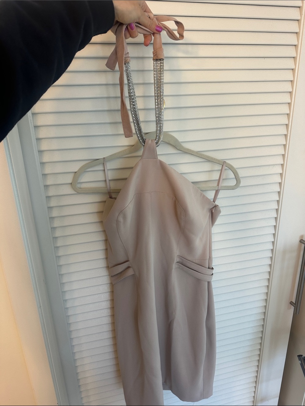 Ted Baker London Blush Halter Mini Dress with Crystal-Strap Detail